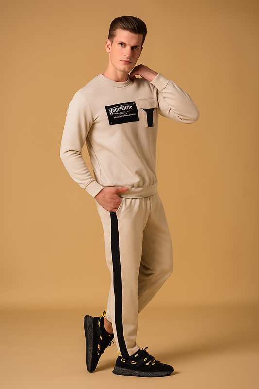 Urban Tracksuit – Beige & Black Stripe