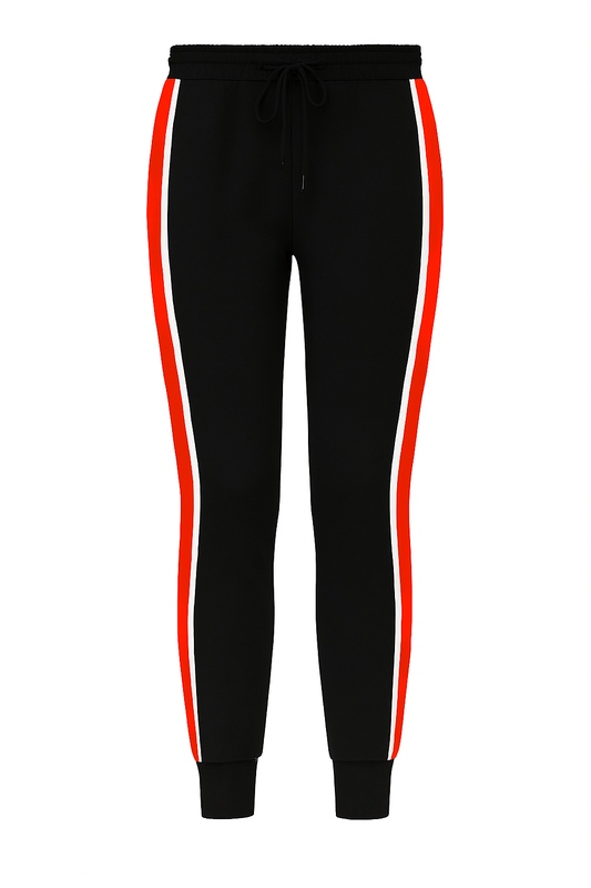 Women’s Black Tracksuit – Red & White Stripe Detail